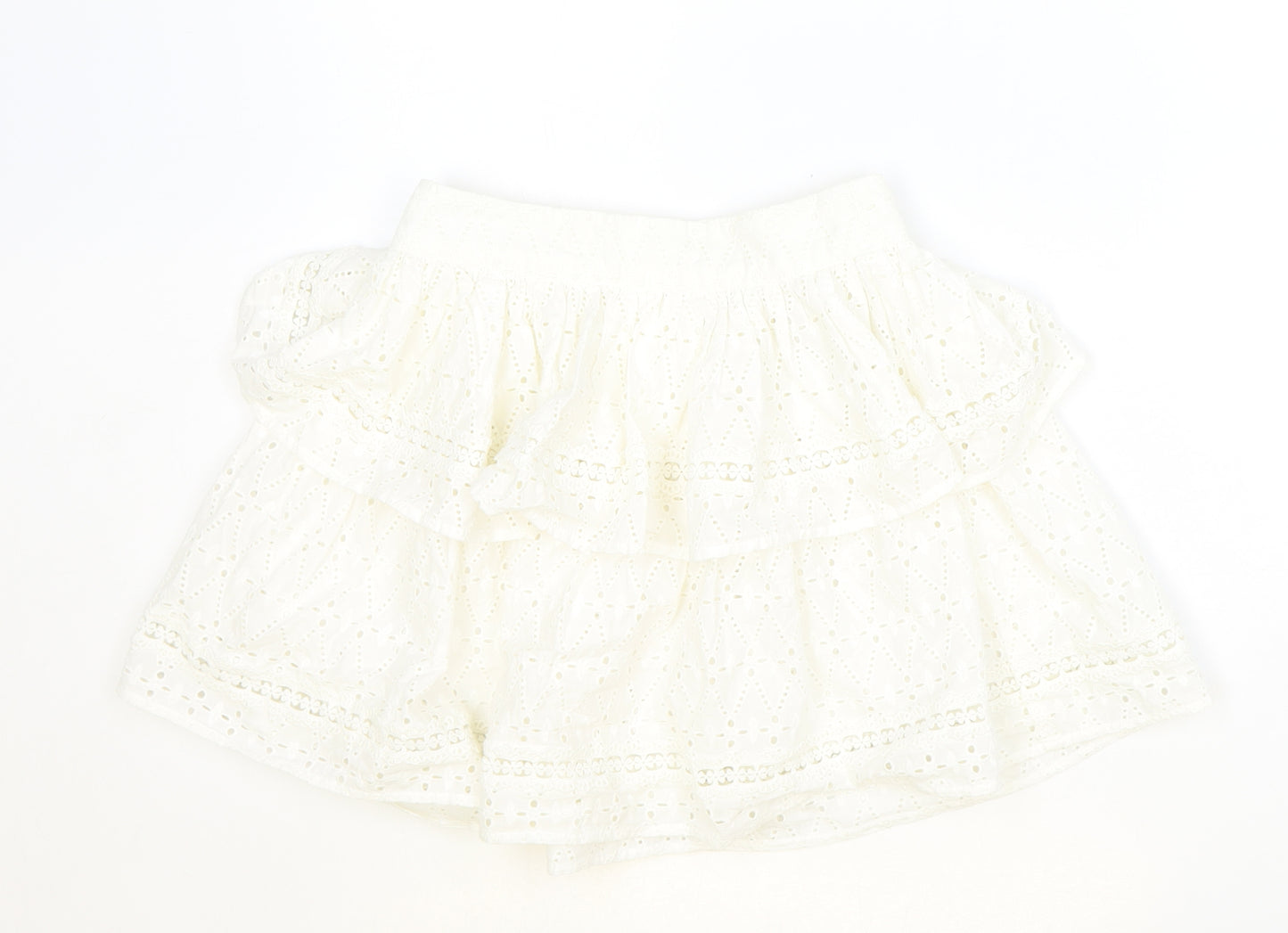 Made in India Womens Ivory Geometric Cotton Skater Skirt Size 4 Zip