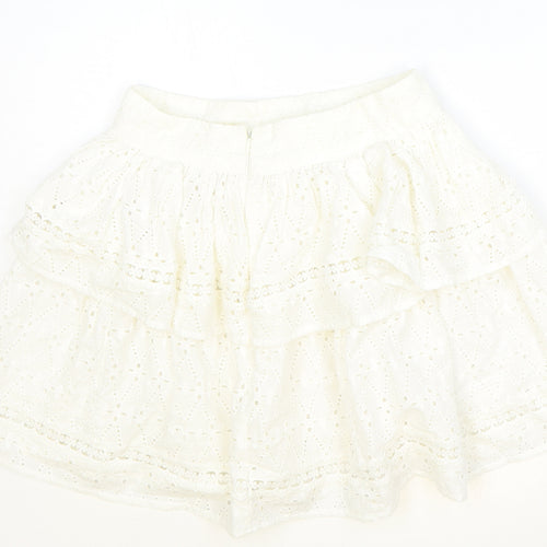 Made in India Womens Ivory Geometric Cotton Skater Skirt Size 4 Zip