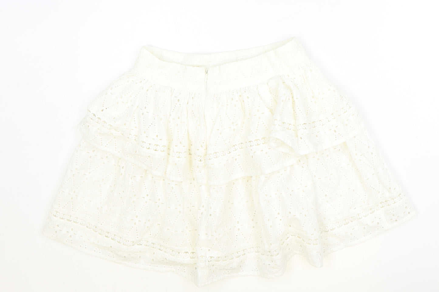 Made in India Womens Ivory Geometric Cotton Skater Skirt Size 4 Zip