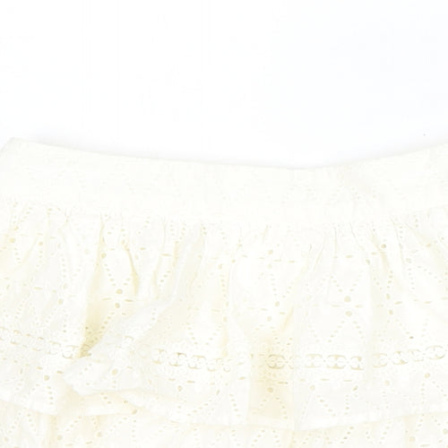 Made in India Womens Ivory Geometric Cotton Skater Skirt Size 4 Zip