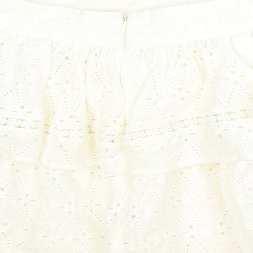 Made in India Womens Ivory Geometric Cotton Skater Skirt Size 4 Zip