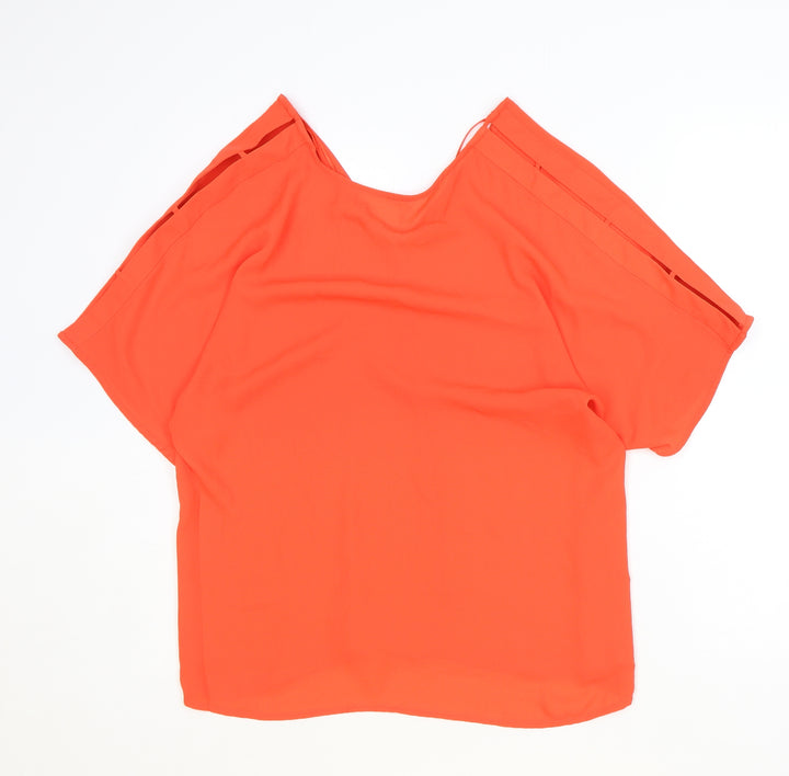 Peacocks Womens Red Polyester Basic Blouse Size 12 V-Neck