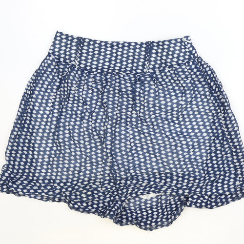 Oasis Womens Blue Geometric Cotton Skater Skirt Size 12 Zip