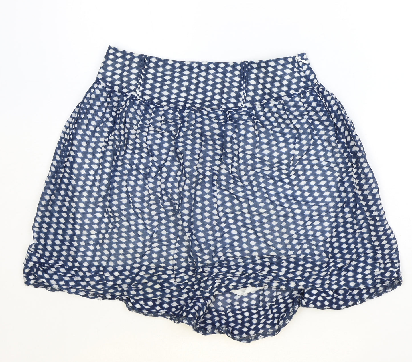 Oasis Womens Blue Geometric Cotton Skater Skirt Size 12 Zip