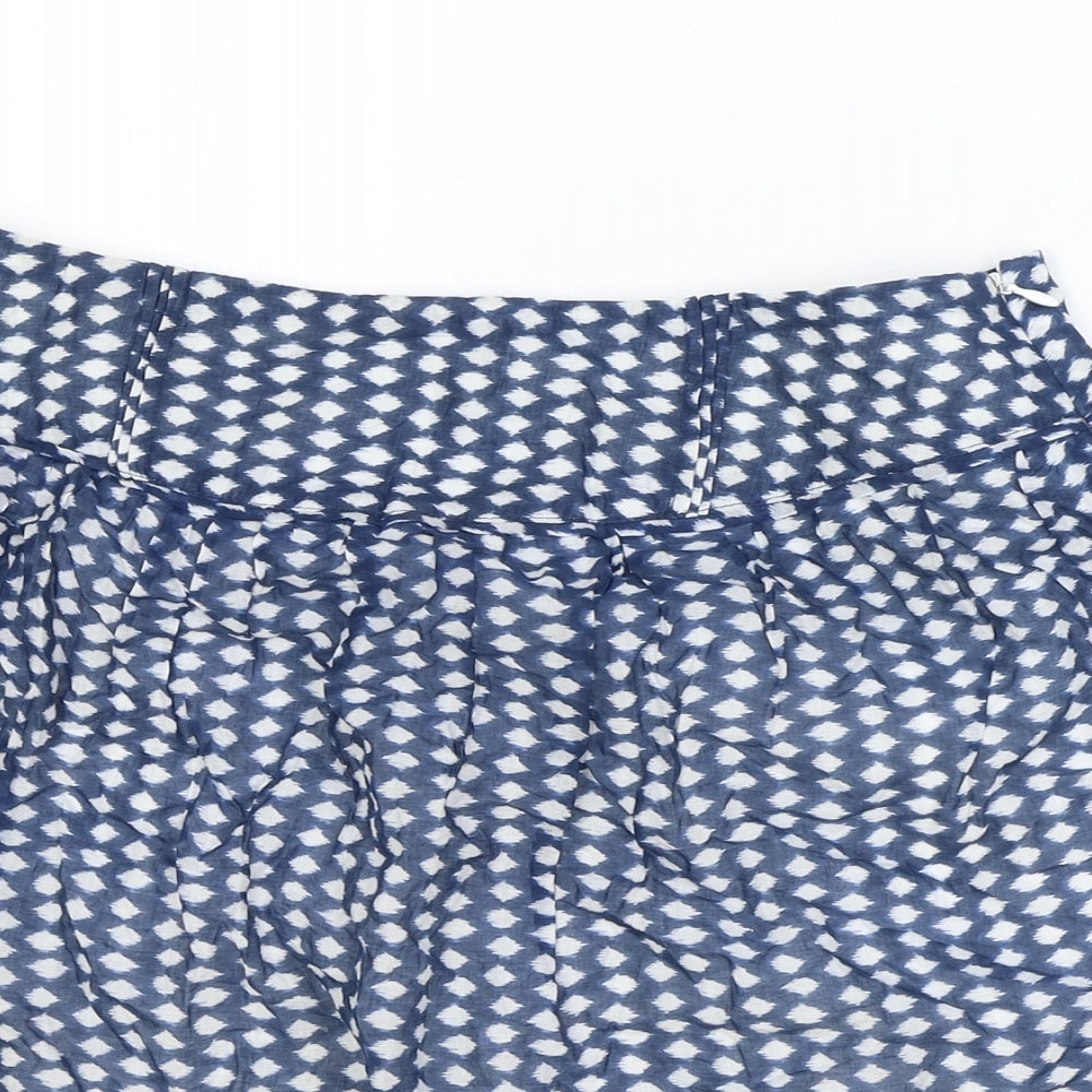Oasis Womens Blue Geometric Cotton Skater Skirt Size 12 Zip