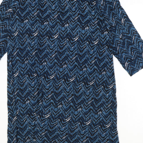 Celebs Womens Blue Geometric Cotton A-Line Size 10 V-Neck Pullover