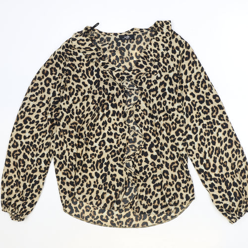 Wallis Womens Brown Animal Print Polyester Basic Blouse Size 10 V-Neck - Leopard Pattern