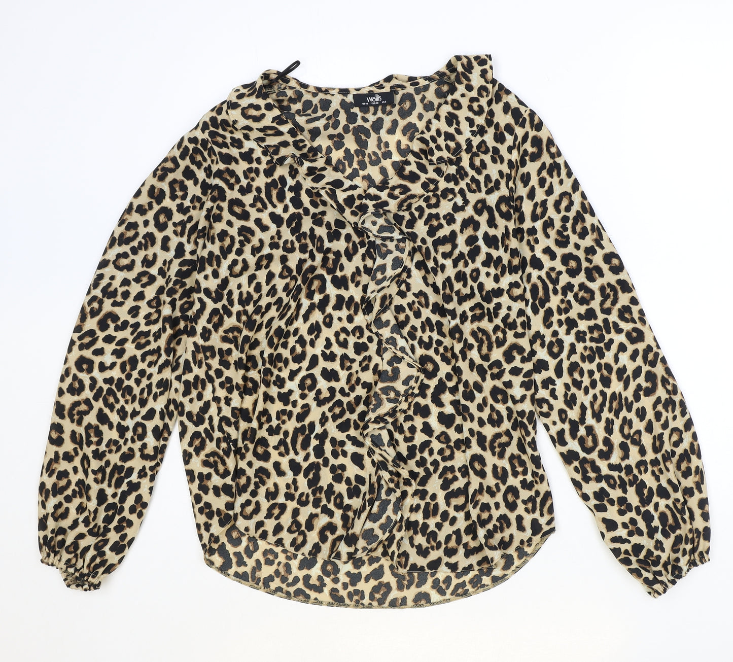 Wallis Womens Brown Animal Print Polyester Basic Blouse Size 10 V-Neck - Leopard Pattern