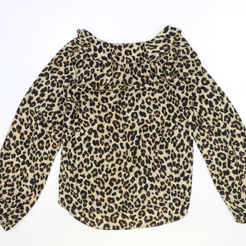 Wallis Womens Brown Animal Print Polyester Basic Blouse Size 10 V-Neck - Leopard Pattern