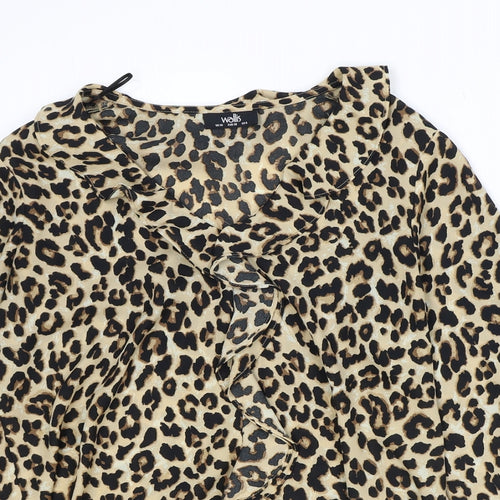 Wallis Womens Brown Animal Print Polyester Basic Blouse Size 10 V-Neck - Leopard Pattern