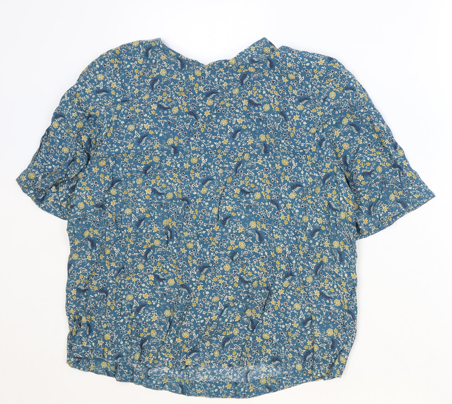 Marks and Spencer Womens Blue Floral Viscose Basic Blouse Size 14 Round Neck