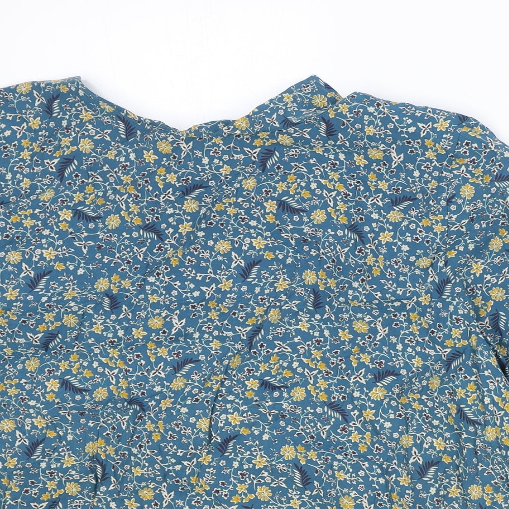 Marks and Spencer Womens Blue Floral Viscose Basic Blouse Size 14 Round Neck