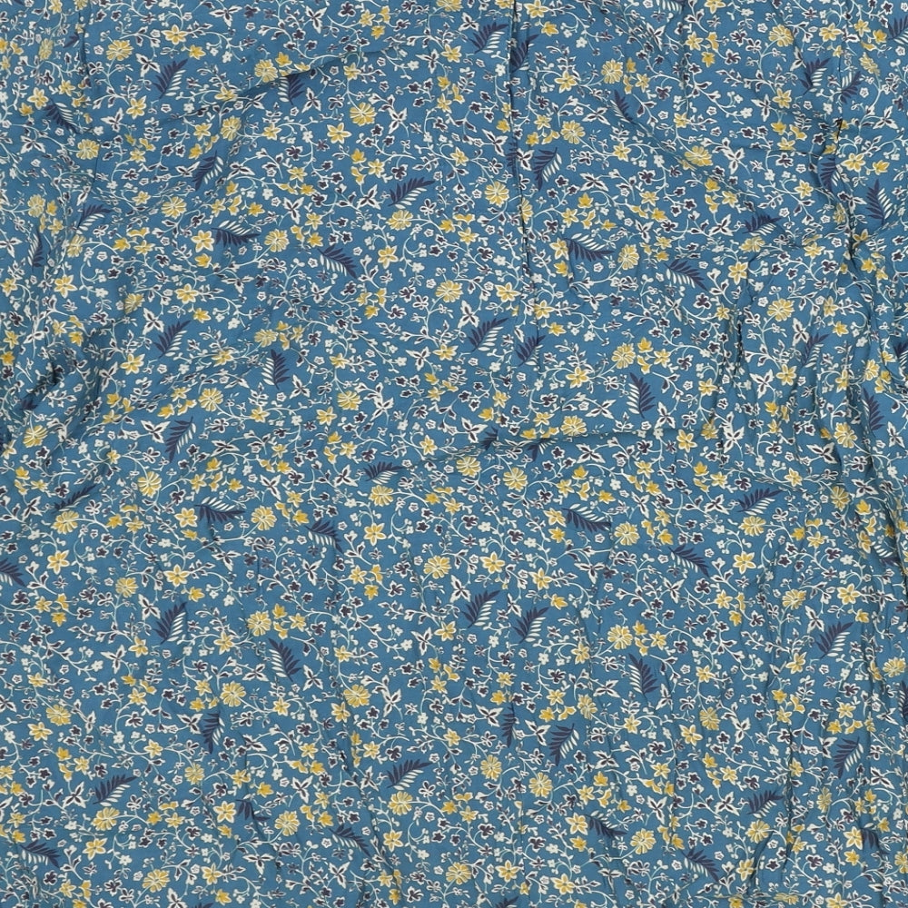 Marks and Spencer Womens Blue Floral Viscose Basic Blouse Size 14 Round Neck