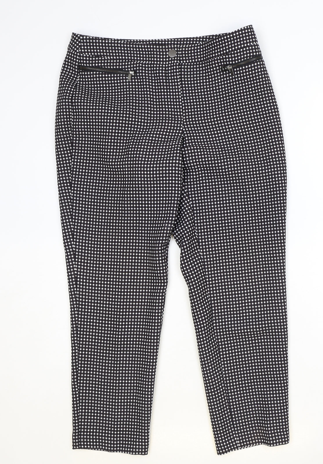 Dorothy Perkins Womens Black Geometric Polyester Trousers Size 12 Regular Zip
