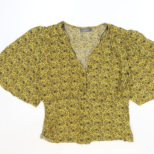 Yessica Womens Yellow Geometric Viscose Basic Blouse Size 8 V-Neck