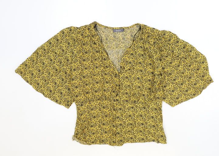 Yessica Womens Yellow Geometric Viscose Basic Blouse Size 8 V-Neck
