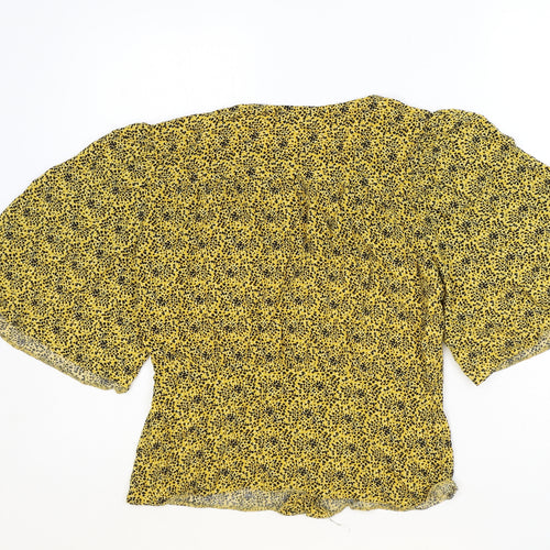 Yessica Womens Yellow Geometric Viscose Basic Blouse Size 8 V-Neck