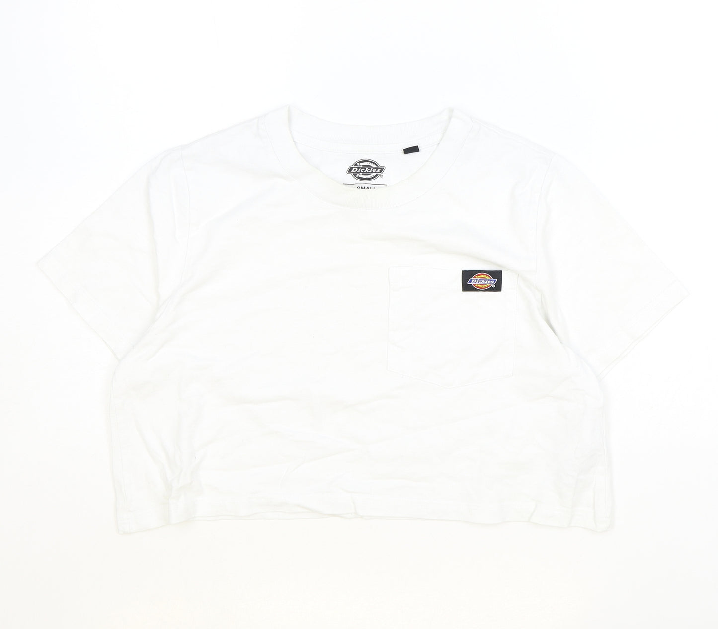 Dickies Womens Ivory 100% Cotton Cropped T-Shirt Size S Round Neck
