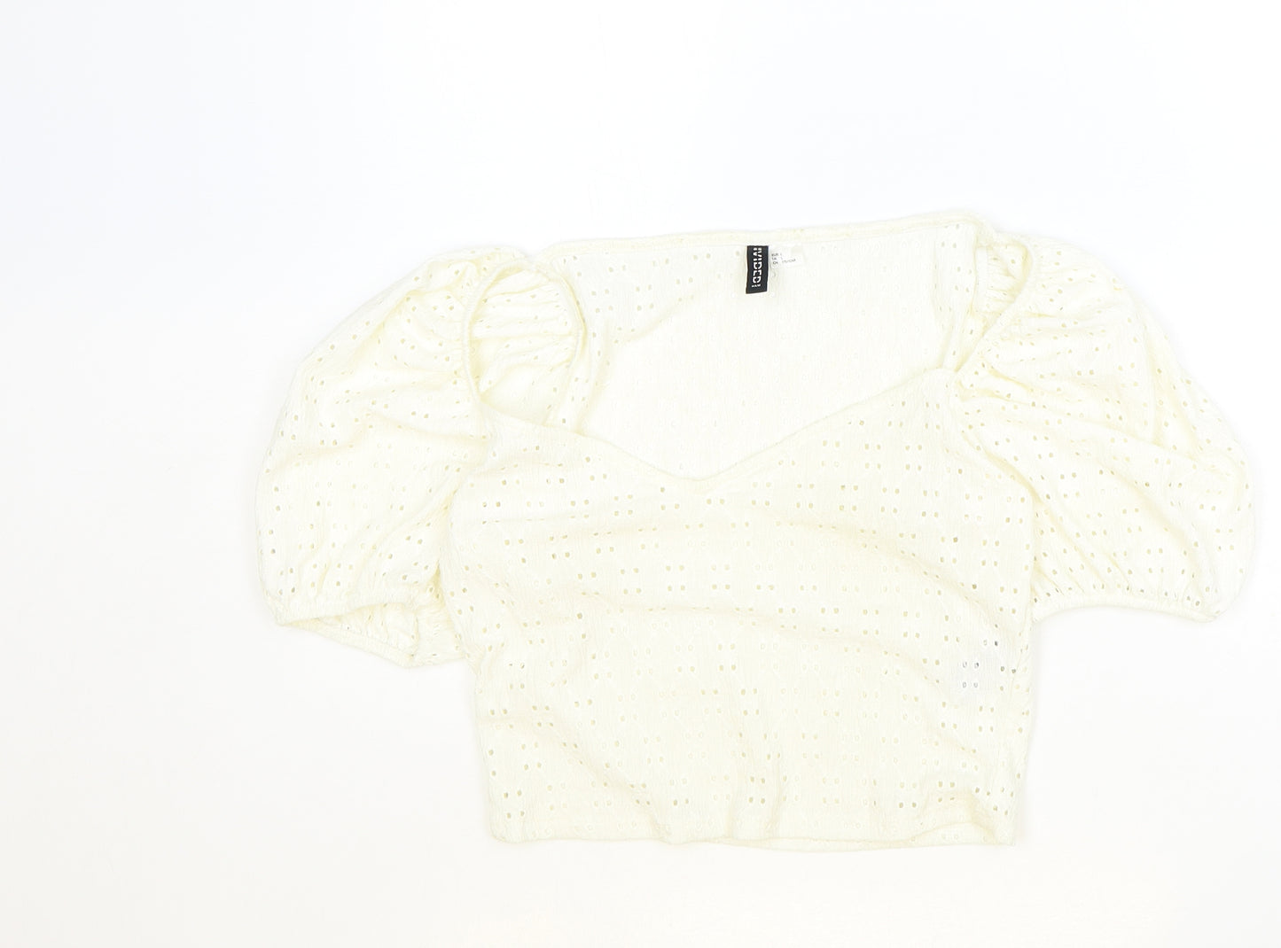 H&M Womens Ivory Polyester Cropped T-Shirt Size L V-Neck