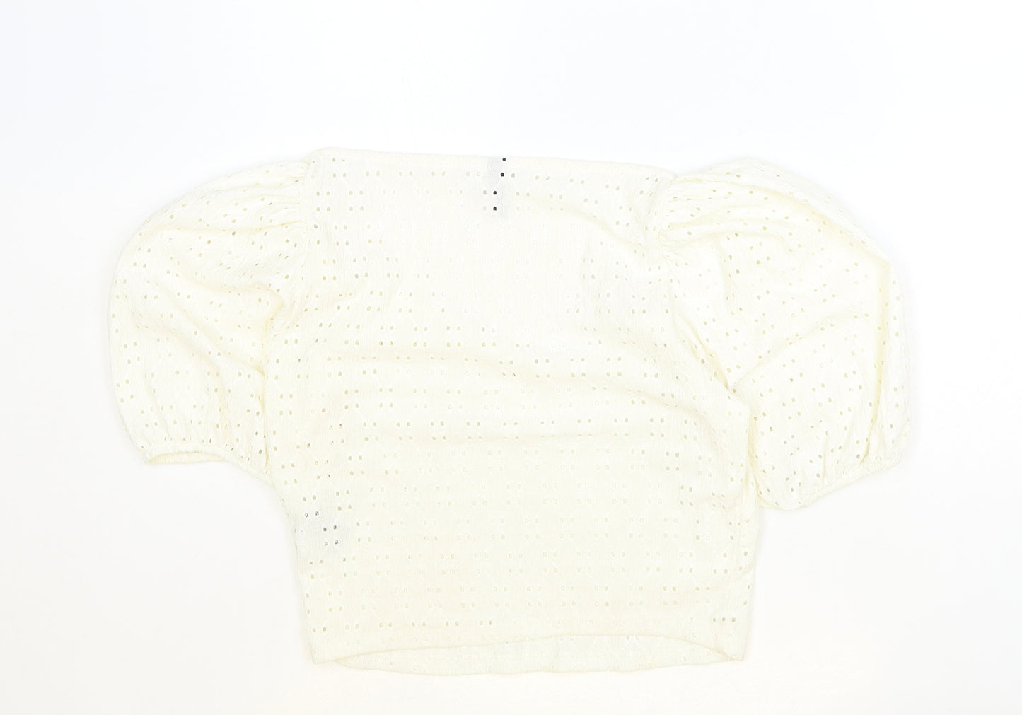 H&M Womens Ivory Polyester Cropped T-Shirt Size L V-Neck