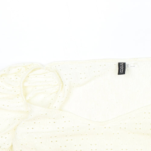 H&M Womens Ivory Polyester Cropped T-Shirt Size L V-Neck