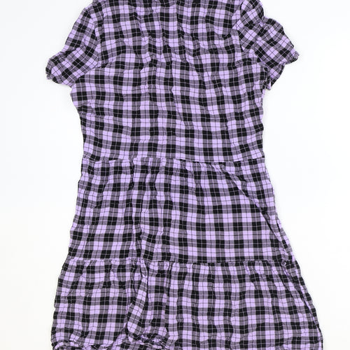 Divided Womens Purple Plaid Viscose A-Line Size 8 V-Neck Button