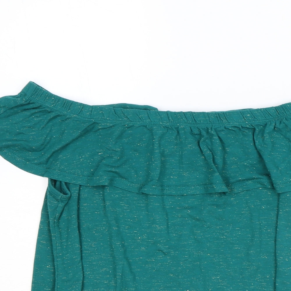 NEXT Womens Green Viscose Basic T-Shirt Size 8 Off the Shoulder