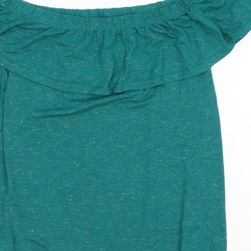 NEXT Womens Green Viscose Basic T-Shirt Size 8 Off the Shoulder