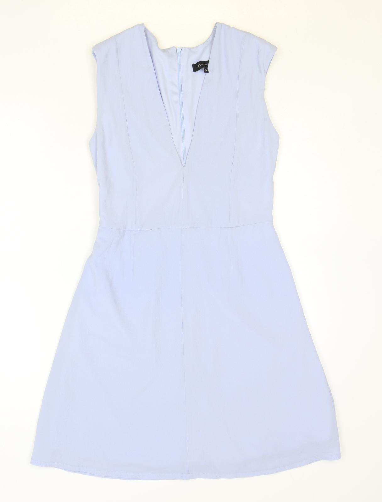 New Look Womens Blue Polyester A-Line Size 8 V-Neck Zip