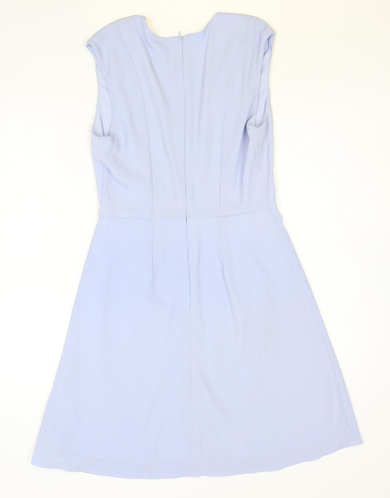 New Look Womens Blue Polyester A-Line Size 8 V-Neck Zip