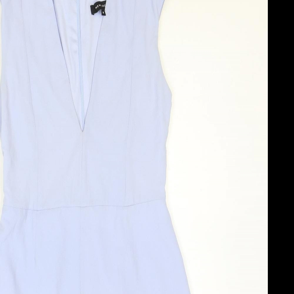 New Look Womens Blue Polyester A-Line Size 8 V-Neck Zip