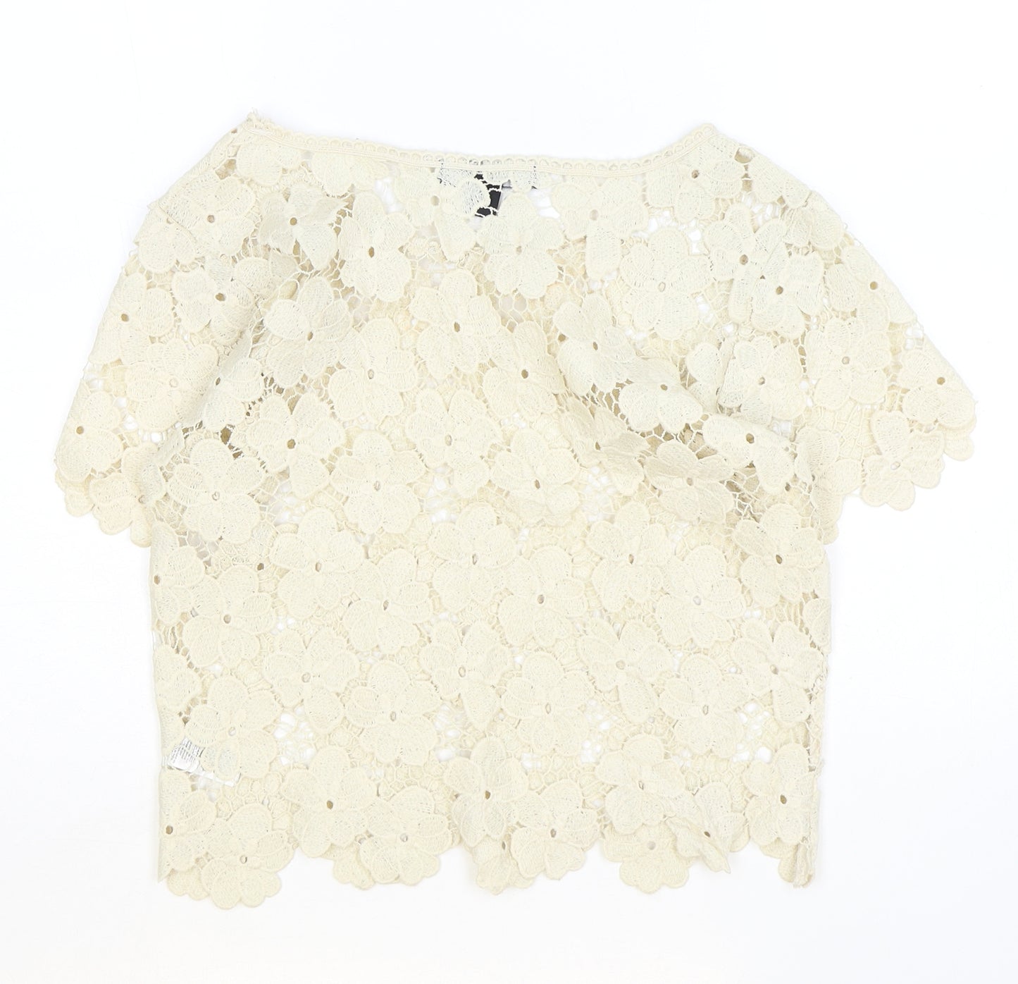 Atmosphere Womens Beige Geometric Polyester Basic Blouse Size S Scoop Neck