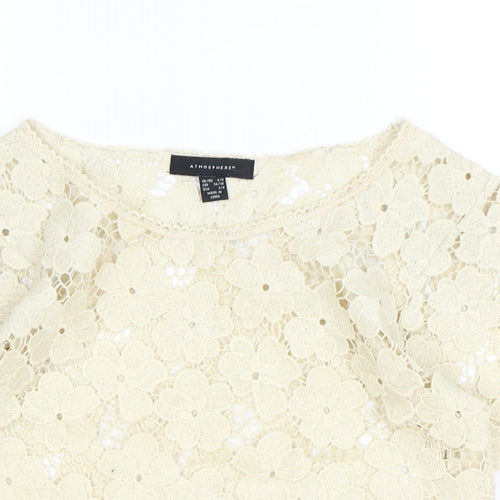 Atmosphere Womens Beige Geometric Polyester Basic Blouse Size S Scoop Neck