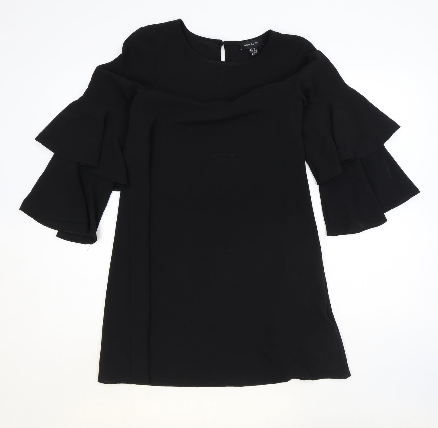 New Look Womens Black Polyester A-Line Size 10 Round Neck Button