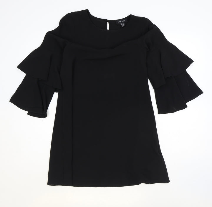 New Look Womens Black Polyester A-Line Size 10 Round Neck Button
