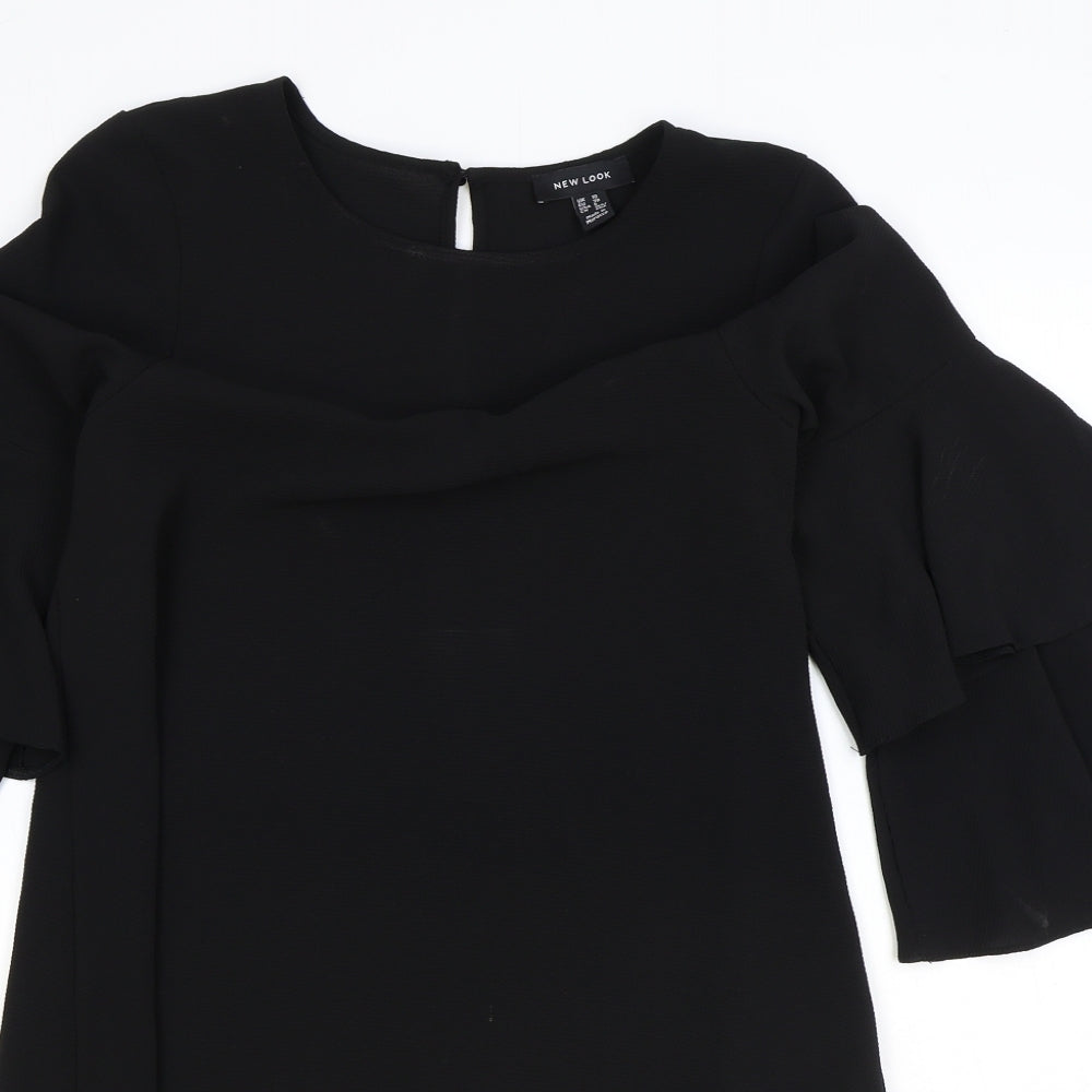 New Look Womens Black Polyester A-Line Size 10 Round Neck Button