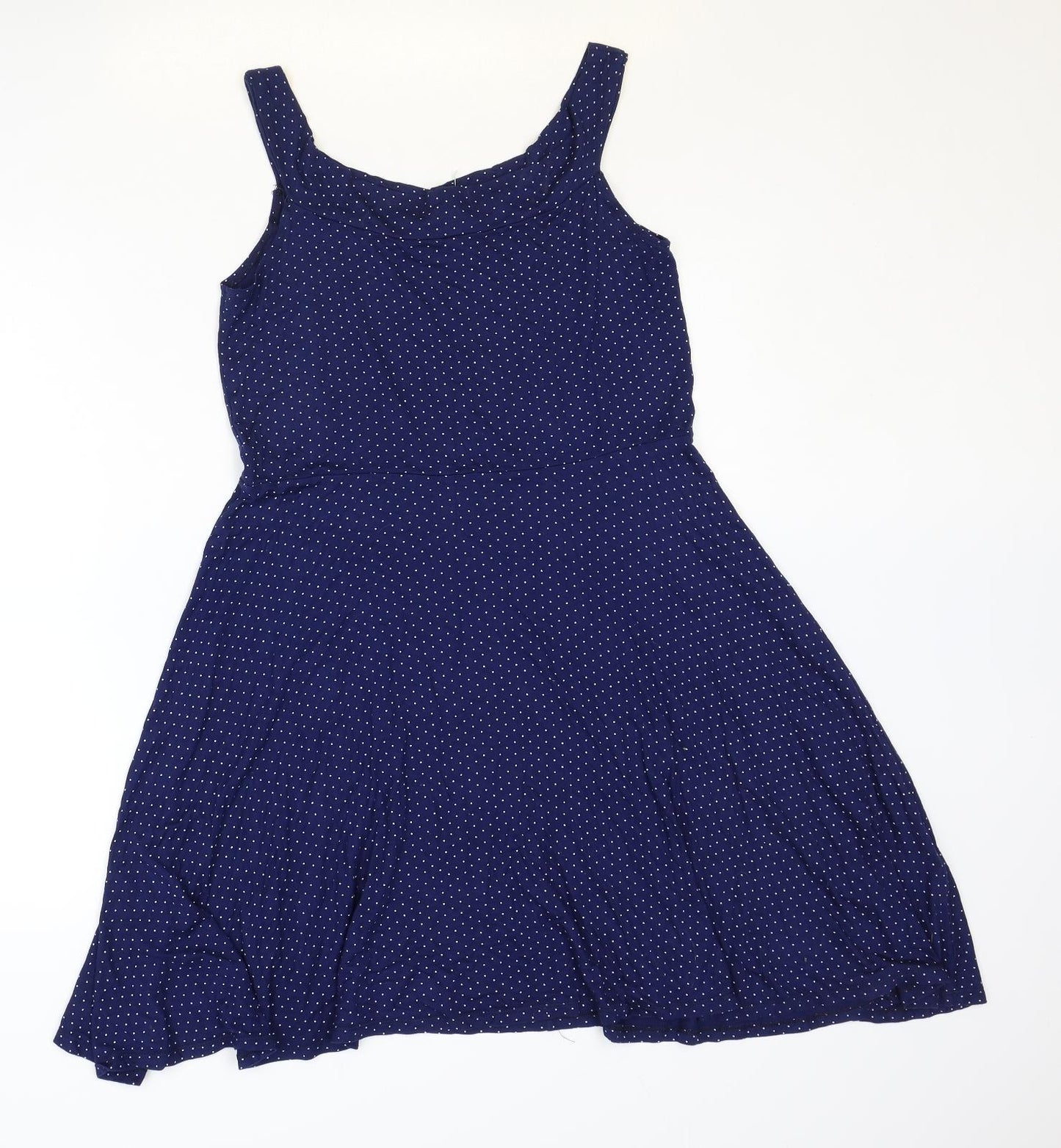 TU Womens Blue Polka Dot Polyester Fit & Flare Size 14 Round Neck Pullover