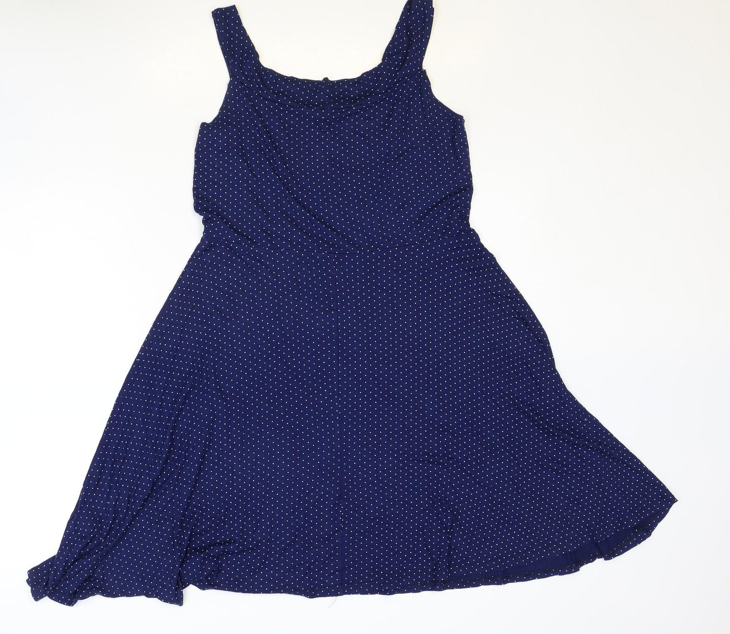 TU Womens Blue Polka Dot Polyester Fit & Flare Size 14 Round Neck Pullover