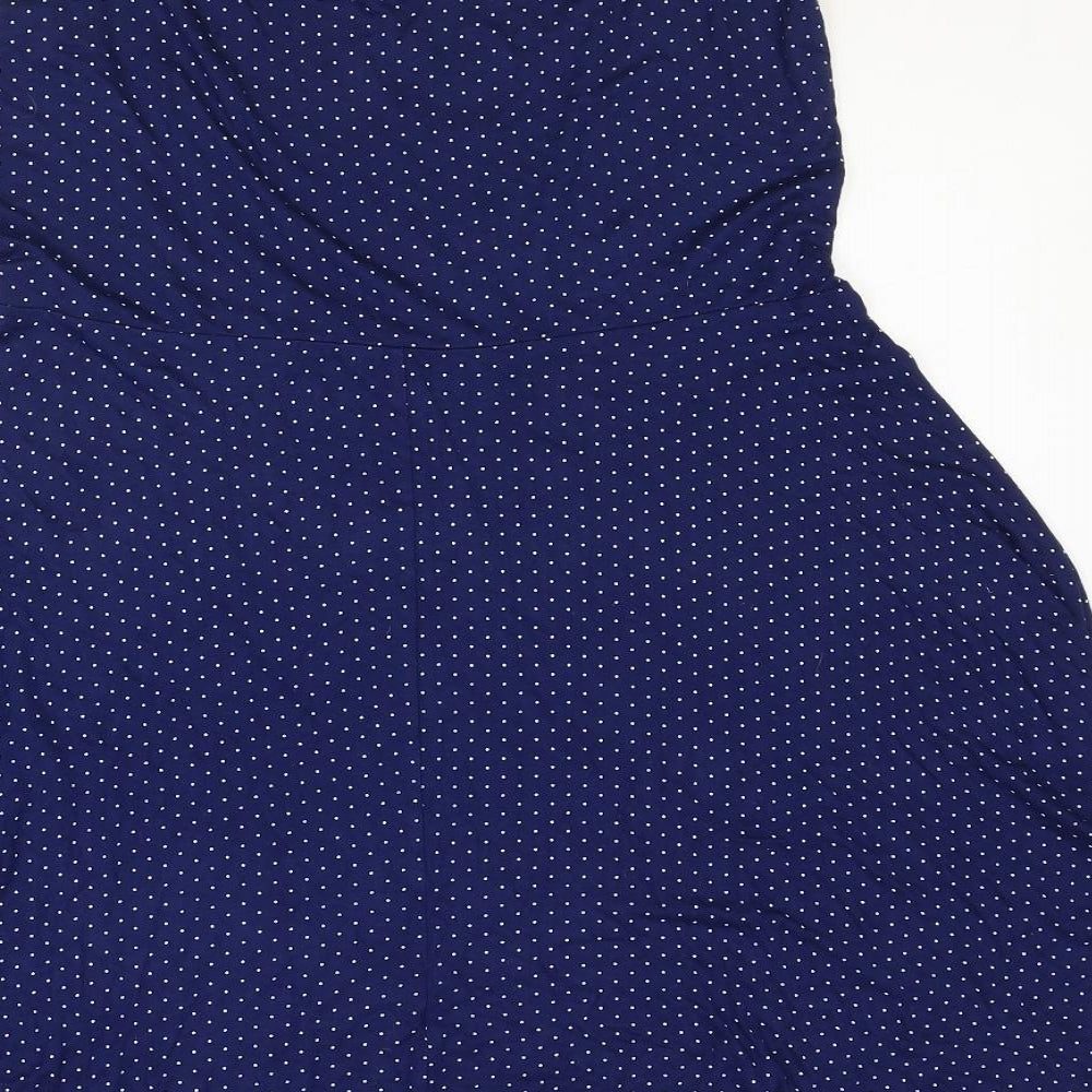 TU Womens Blue Polka Dot Polyester Fit & Flare Size 14 Round Neck Pullover