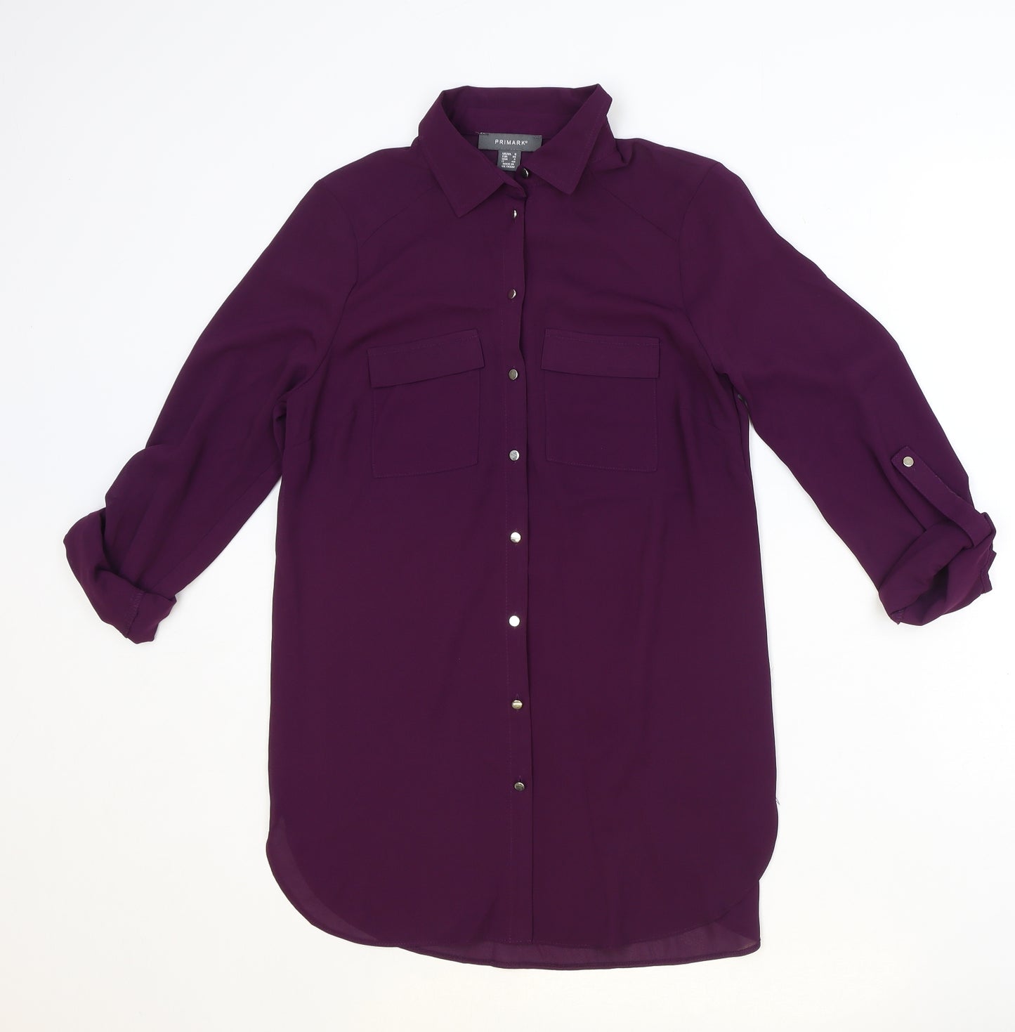 Primark Womens Purple Polyester Basic Button-Up Size 8 Collared