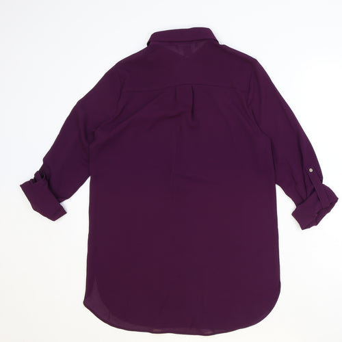 Primark Womens Purple Polyester Basic Button-Up Size 8 Collared