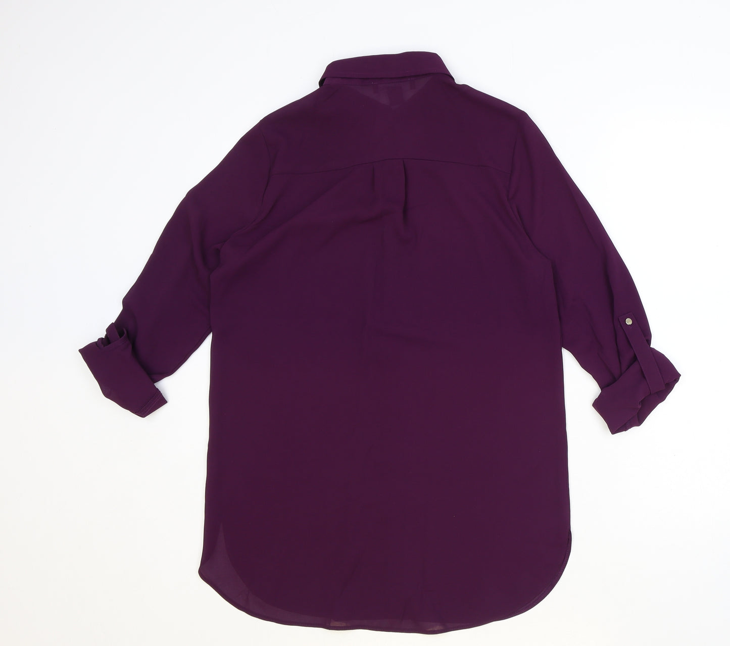 Primark Womens Purple Polyester Basic Button-Up Size 8 Collared