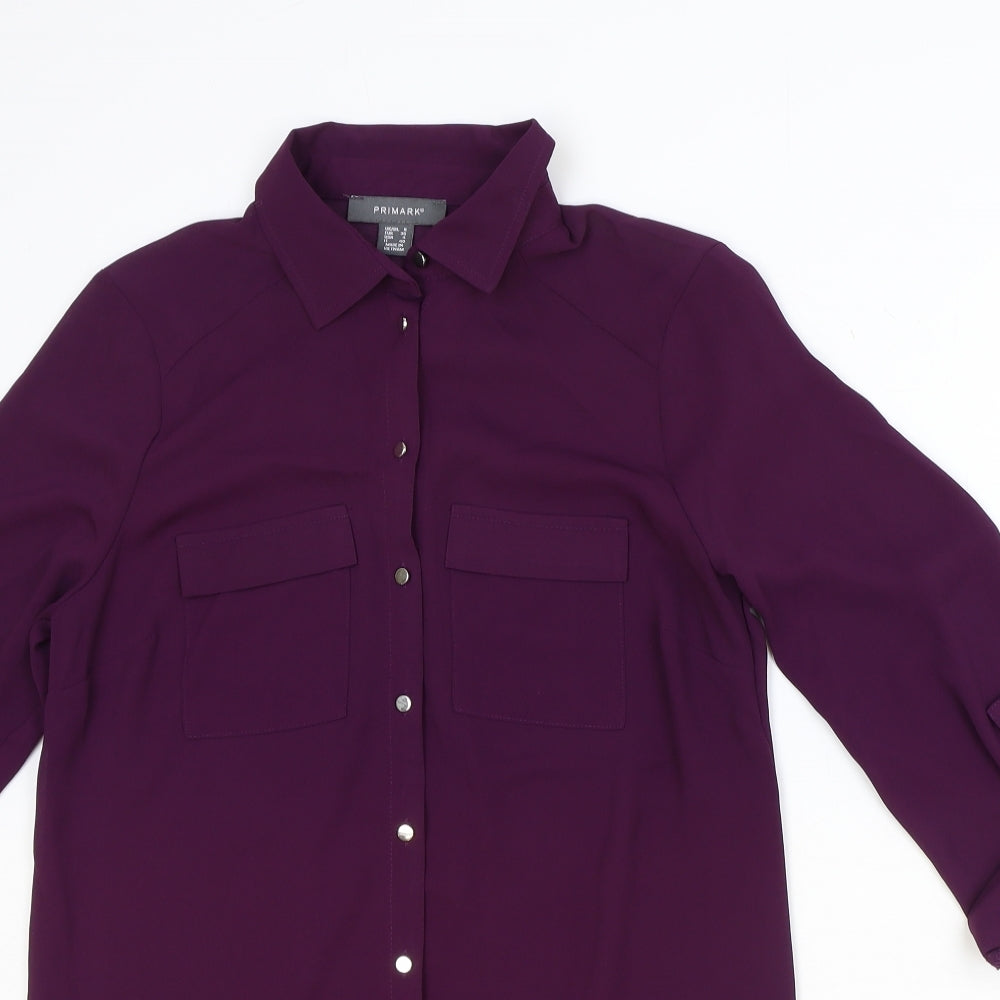 Primark Womens Purple Polyester Basic Button-Up Size 8 Collared
