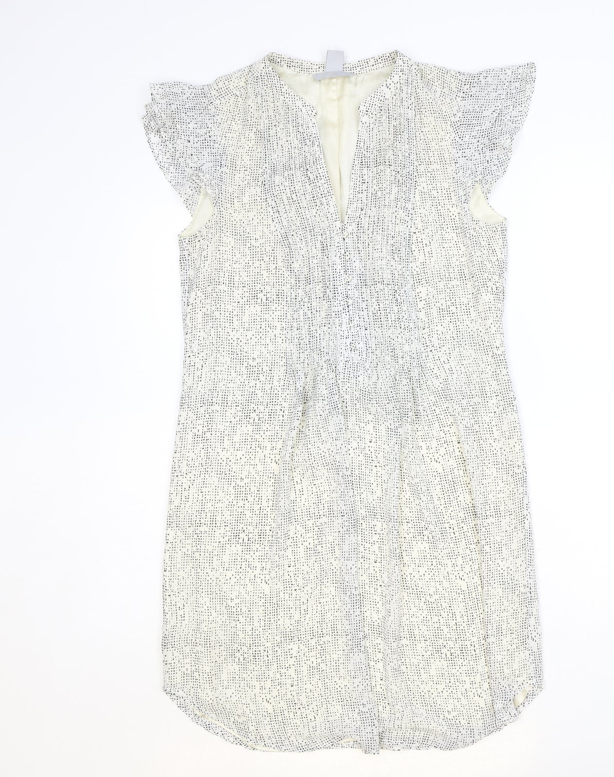 H&M Womens Ivory Geometric Polyester A-Line Size 10 V-Neck Button