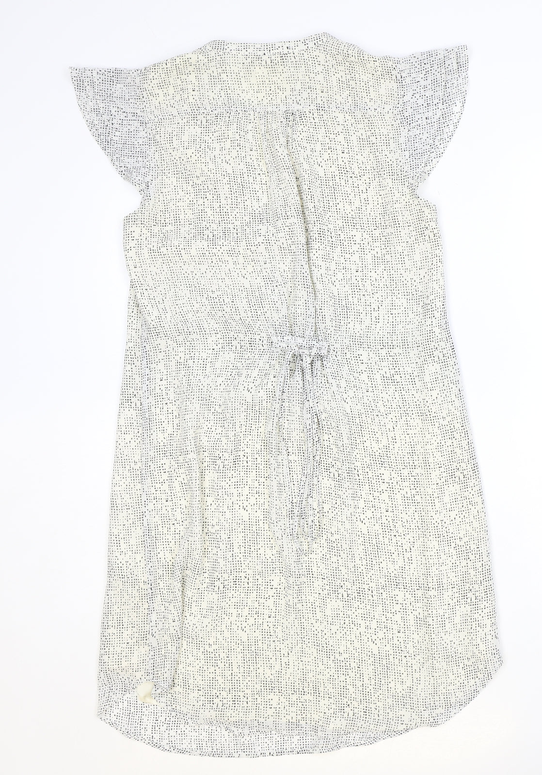 H&M Womens Ivory Geometric Polyester A-Line Size 10 V-Neck Button