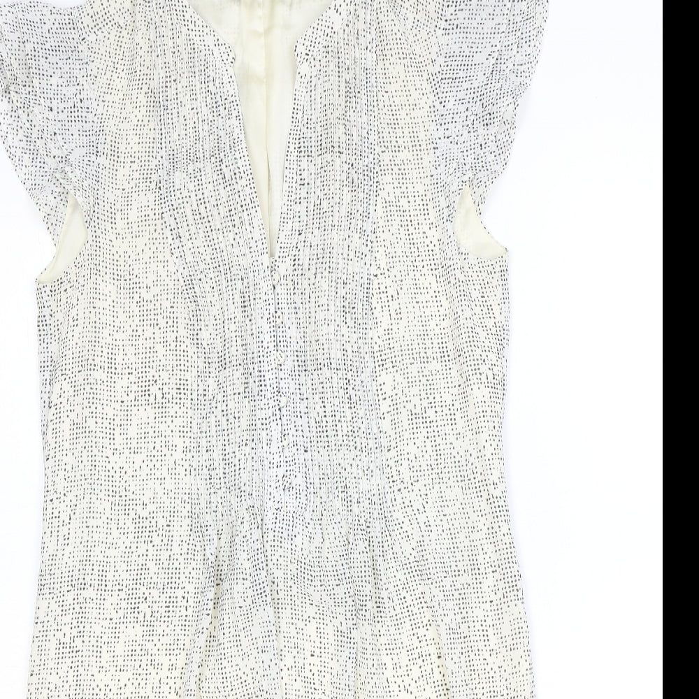H&M Womens Ivory Geometric Polyester A-Line Size 10 V-Neck Button