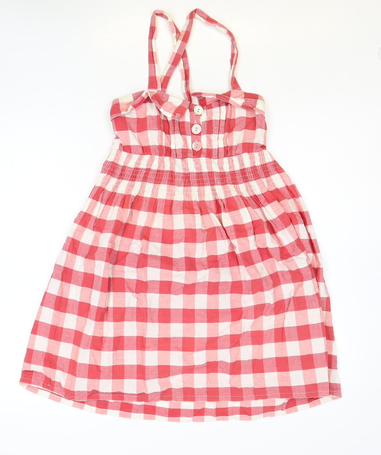 Internacionale Womens Pink Gingham 100% Cotton Tank Dress Size 8 Square Neck Button