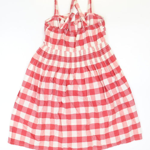 Internacionale Womens Pink Gingham 100% Cotton Tank Dress Size 8 Square Neck Button