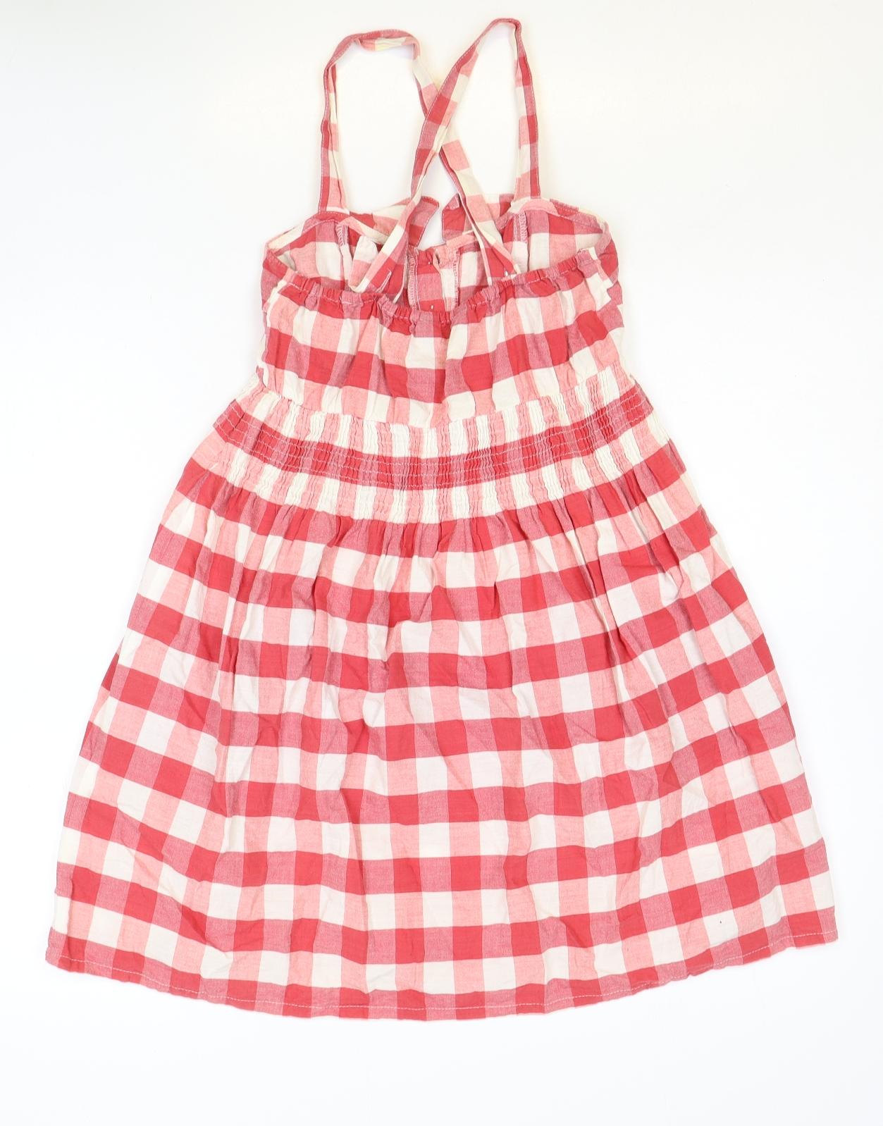 Internacionale Womens Pink Gingham 100% Cotton Tank Dress Size 8 Square Neck Button
