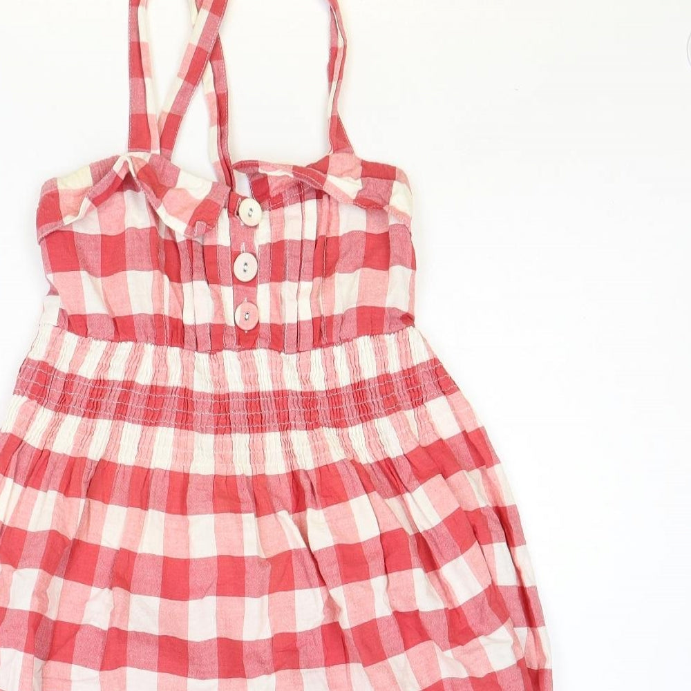 Internacionale Womens Pink Gingham 100% Cotton Tank Dress Size 8 Square Neck Button